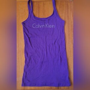 Calvin Klein Rhinestone Logo Tank Top Crystal Spellout Stretchy Cami Women's